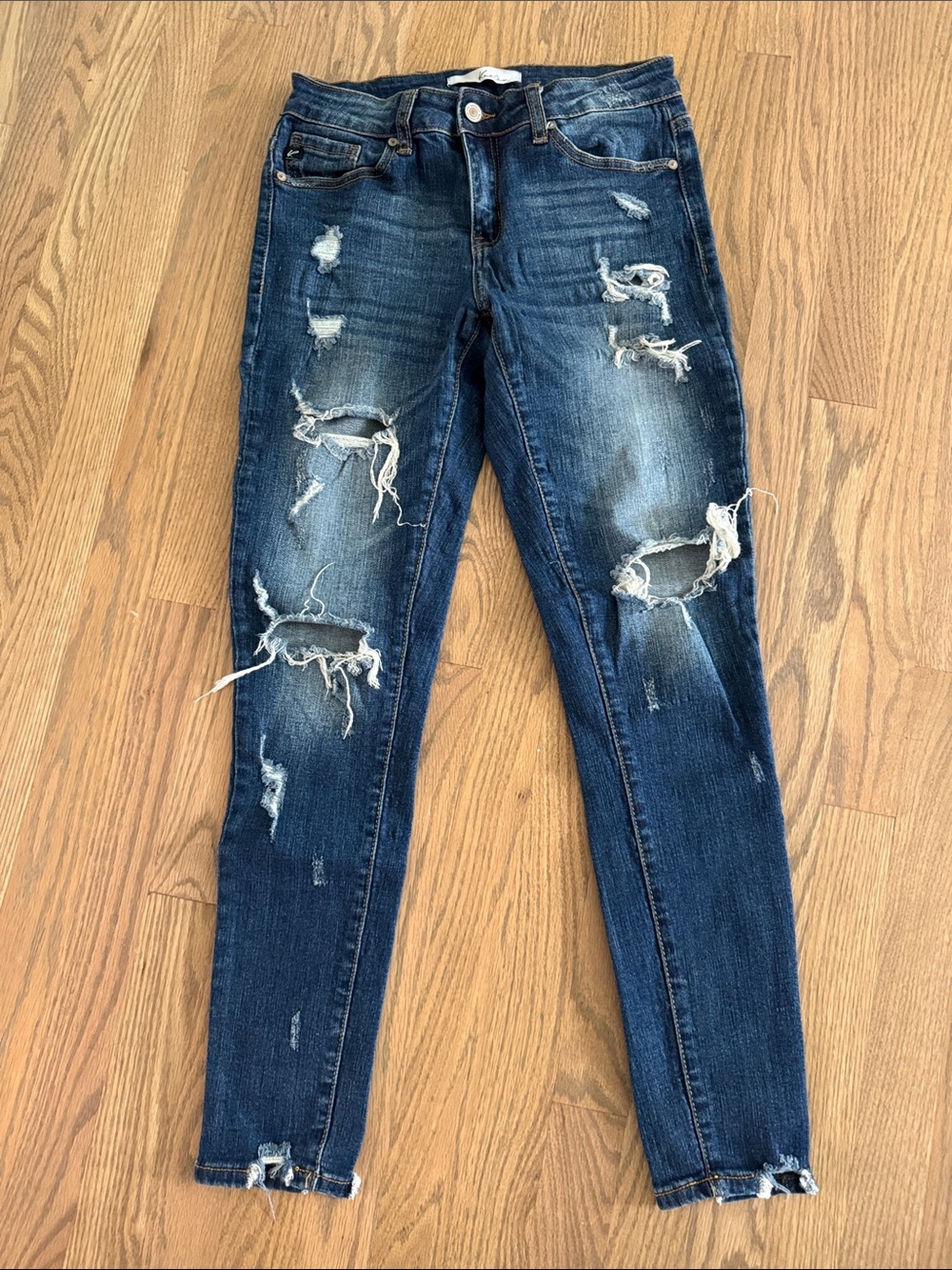 Ripped Skinny Jeans for Women - Dark Blue Stretch Denim